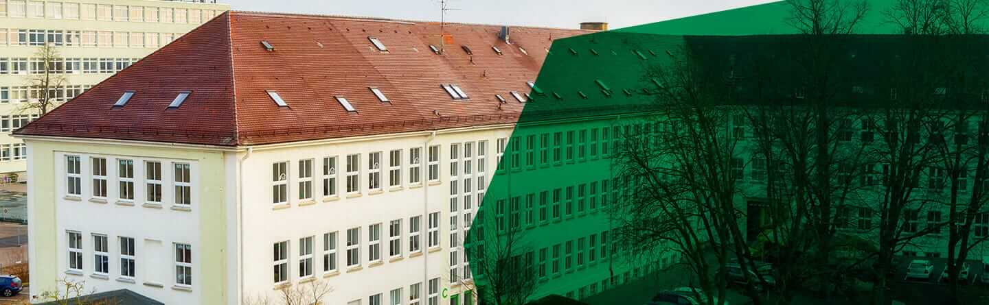 Header: Außenansicht des Gebäudes vom bfz-Standort Augsburg